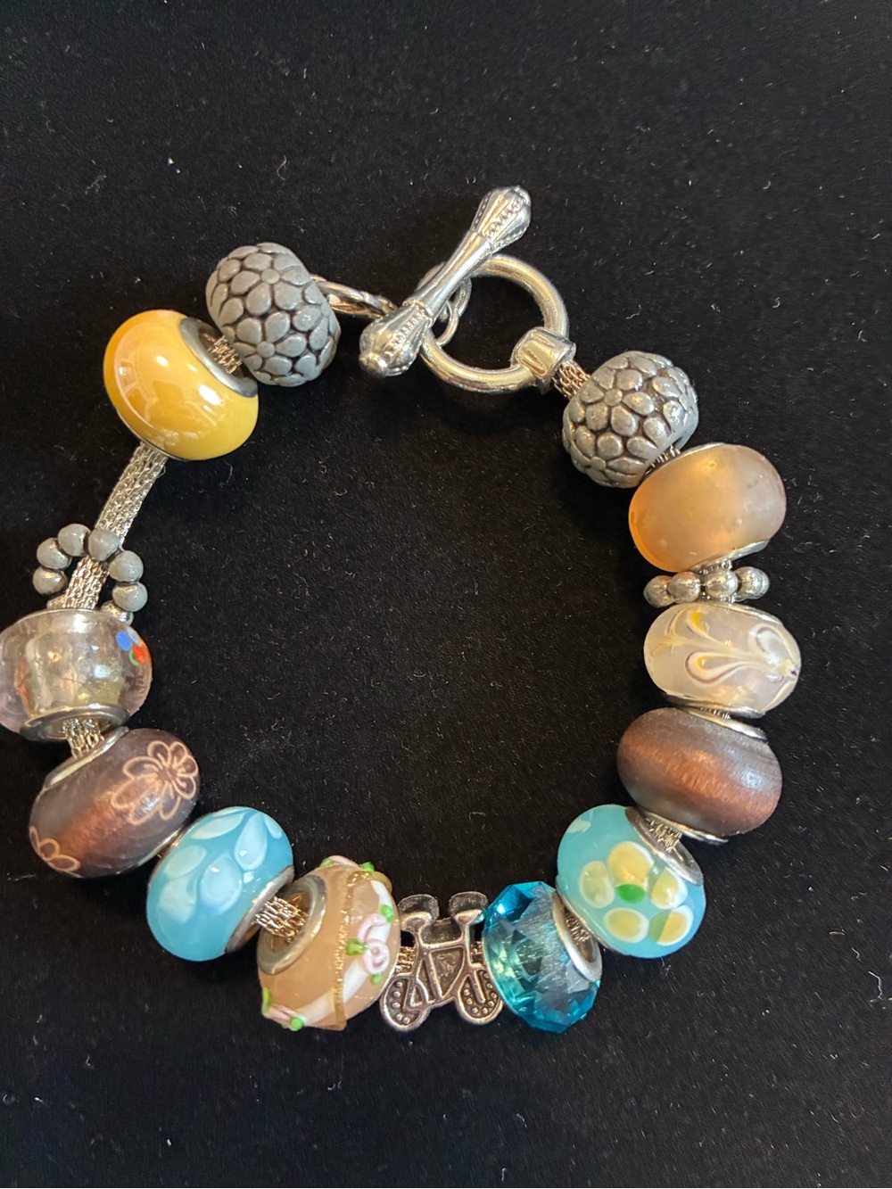 Murano glass and sterling silver charm bracelet